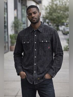WTAPS Black Washed Denim Button-Down Shirt